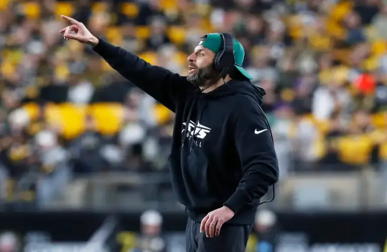 Browns latest hire Mike Rutenberg gestures in the fourth quarter against the Pittsburgh Steelers at Acrisure Stadium.