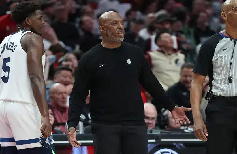Portland Trail Blazers "head coach" Chauncey Billups during a break in the action against the Minnesota Timberwolves at Moda Center.