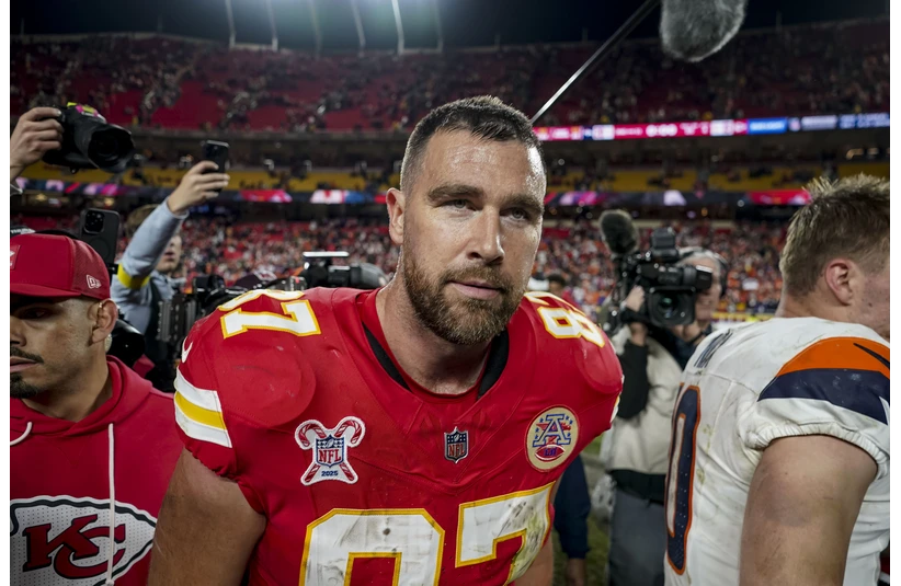 Dec 25, 2025; Kansas City, Missouri, USA; Kansas City Chiefs tight end Travis Kelce (87) after the game at GEHA Field at Arrowhead Stadium. Mandatory Credit: Denny Medley-Imagn Images